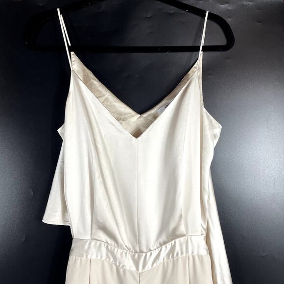 Obando Collective‎ Cape Satin Jumpsuit Cream Sleeveless Wide Leg V-Neck Sz 4 - Picture 8 of 16